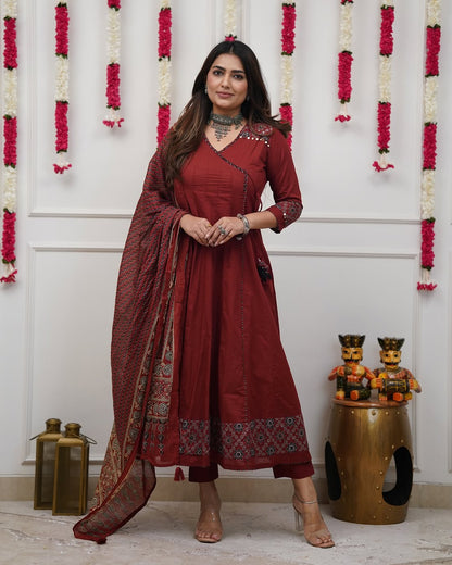 Ajrakh-Inspired Anarkali Set with Printed Dupatta S(RD29)