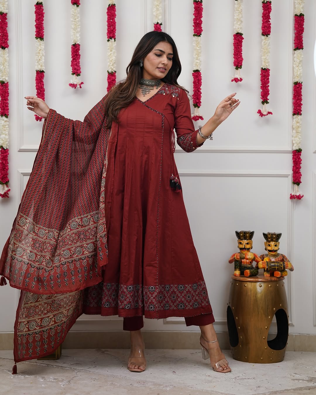 Ajrakh-Inspired Anarkali Set with Printed Dupatta S(RD29)