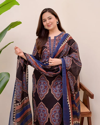 Traditional Printed Kurta Set for Women with Designer Dupatta(SWSK38)