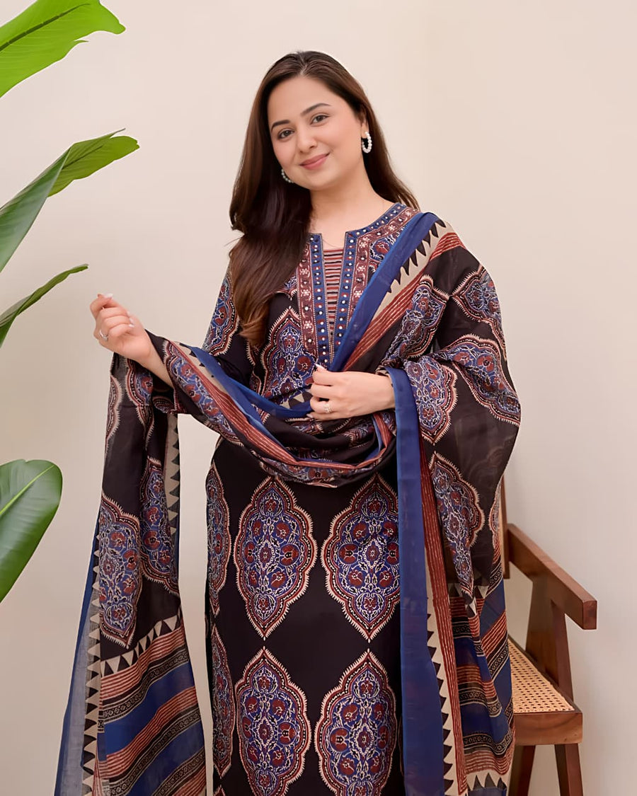 Traditional Printed Kurta Set for Women with Designer Dupatta(SWSK38)