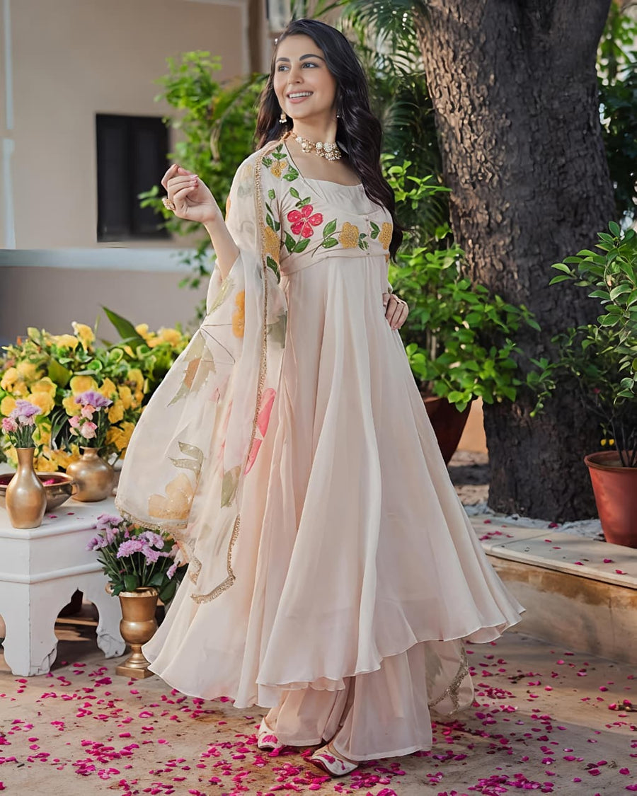 Ivory Blossom Grace Anarkali Suit ✨🌸(RRRD34)