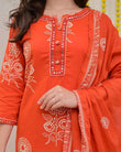 Pure Cotton discharge print kurti with pant and mulmul printed dupatta(SWSK53)