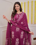 Pure Cotton discharge print kurti with pant and mulmul printed dupatta(SWSK53)
