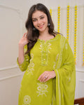 Pure Cotton discharge print kurti with pant and mulmul printed dupatta(SWSK53)