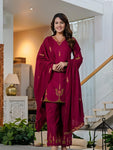 🌹🌹 fine Cotton fabric with beautiful embroidery on neck, sleeves, Kurti with embroidered plazo with both side pockets on pant (SWSK56)