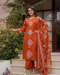🌹🌹 fine Cotton fabric with beautiful embroidery on neck, sleeves, Kurti with plazo with one side pockets on pant🌹🌹 (SWSK57)
