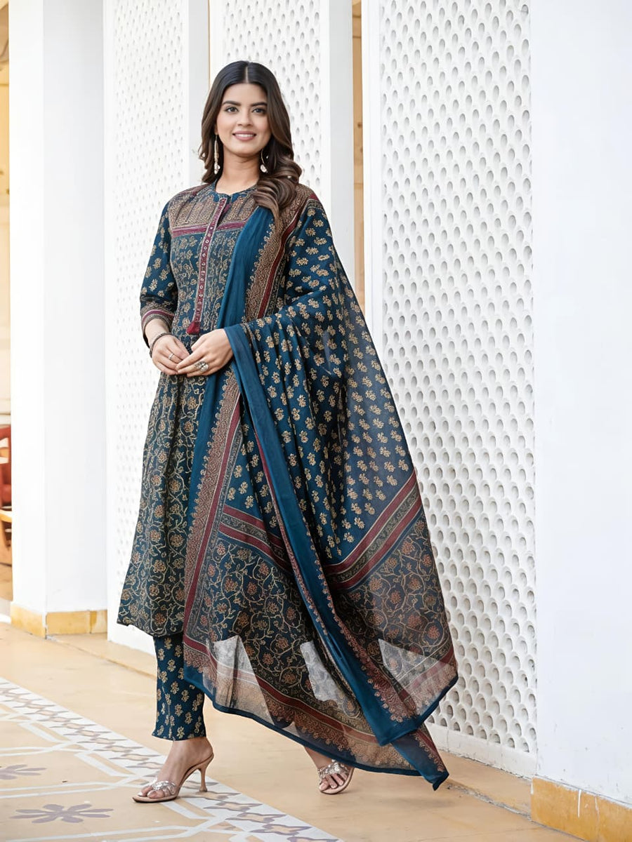 🌹🌹 fine taj cotton 60 60 fabric with beautiful printed Kurti with plazo with one side pocket on pant(SWSK60)