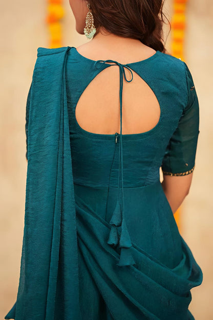 Look As Charming As  This Beautiful Unique Style Pre-Draped  Saree-anakarli With Beautiful Embroidery, Blouse Epitomizes Party-Ready Chic.(RRRD36)