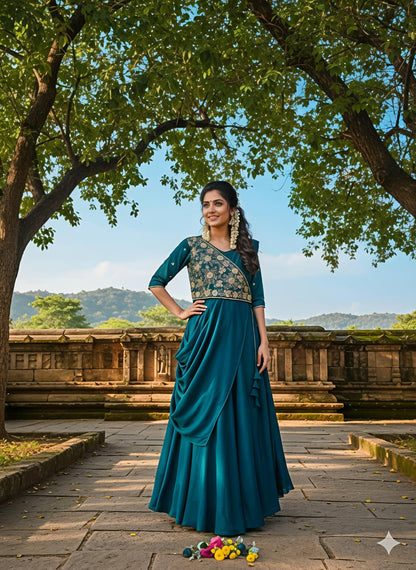 Look As Charming As  This Beautiful Unique Style Pre-Draped  Saree-anakarli With Beautiful Embroidery, Blouse Epitomizes Party-Ready Chic.(RRRD36)