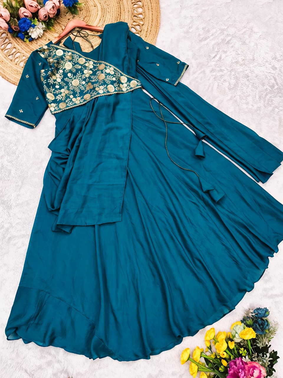 Look As Charming As  This Beautiful Unique Style Pre-Draped  Saree-anakarli With Beautiful Embroidery, Blouse Epitomizes Party-Ready Chic.(RRRD36)
