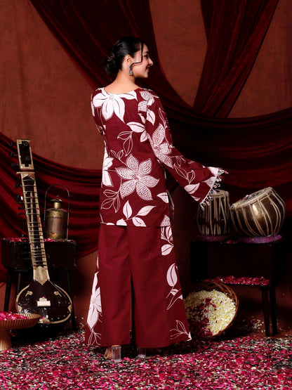 💕💕Adorn Yourself in Festive Elegance with this Stunning Maroon Floral Coord Set🌸🌸(RRRD37)