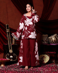 💕💕Adorn Yourself in Festive Elegance with this Stunning Maroon Floral Coord Set🌸🌸(RRRD37)