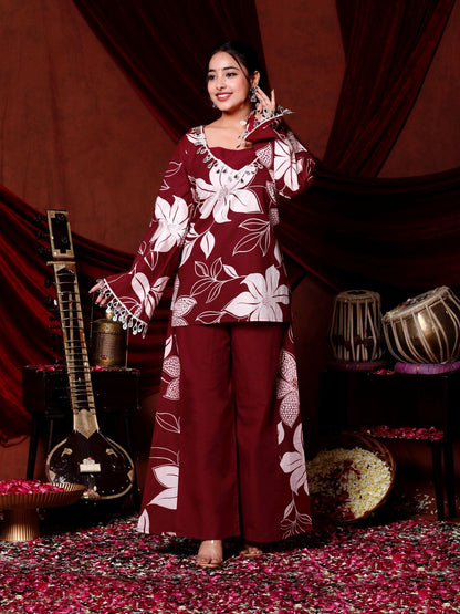 💕💕Adorn Yourself in Festive Elegance with this Stunning Maroon Floral Coord Set🌸🌸(RRRD37)