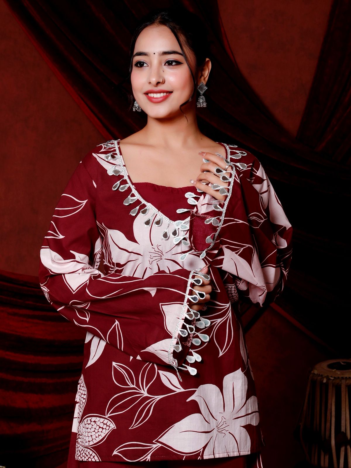 💕💕Adorn Yourself in Festive Elegance with this Stunning Maroon Floral Coord Set🌸🌸(RRRD37)