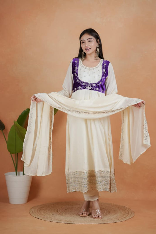 🥰 NEW LAUNCHING  3 PIECE  SUIT SET WITH BEAUTIFUL YOKE💖  NEW HEAVY DESIGNER  EMBROIDERY WORK SUIT SET(RRRD38)