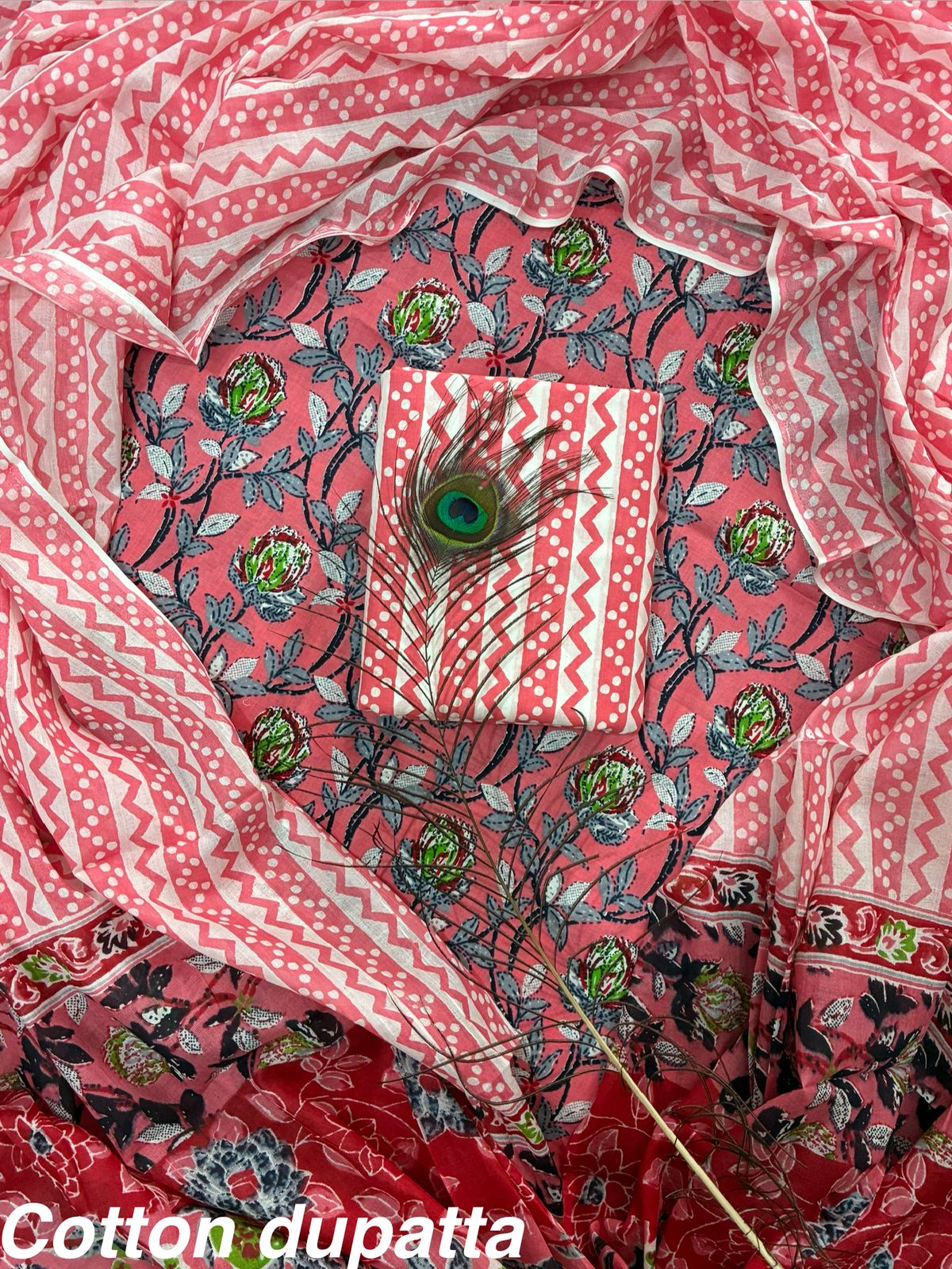 ELEGANT HAND BLOCK PRINT COTTON SUIT SET WITH MULMUL DUPATTA(WACOTMU04)