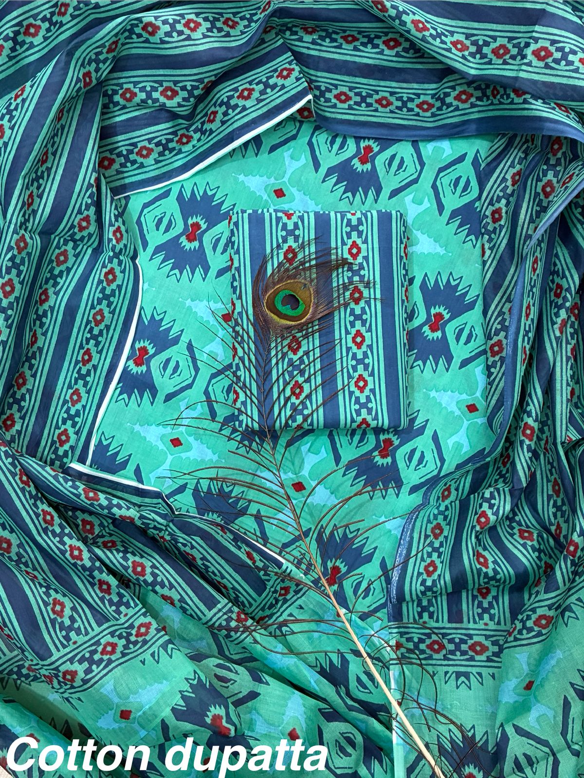 ELEGANT HAND BLOCK PRINT COTTON SUIT SET WITH MULMUL DUPATTA(WACOTMU45)