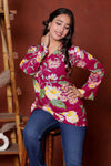 Elevate your ethnic wardrobe with this chic and vibrant fuchsia pink blue skay green  kurti. Featuring a striking white lily print, this piece is designed for the modern woman who loves a mix of classic charm and edgy details.(RRRD40)