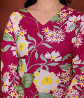 Elevate your ethnic wardrobe with this chic and vibrant fuchsia pink blue skay green  kurti. Featuring a striking white lily print, this piece is designed for the modern woman who loves a mix of classic charm and edgy details.(RRRD40)