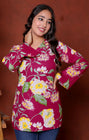 Elevate your ethnic wardrobe with this chic and vibrant fuchsia pink blue skay green  kurti. Featuring a striking white lily print, this piece is designed for the modern woman who loves a mix of classic charm and edgy details.(RRRD40)