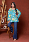 Elevate your ethnic wardrobe with this chic and vibrant fuchsia pink blue skay green  kurti. Featuring a striking white lily print, this piece is designed for the modern woman who loves a mix of classic charm and edgy details.(RRRD40)