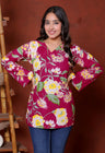 Elevate your ethnic wardrobe with this chic and vibrant fuchsia pink blue skay green  kurti. Featuring a striking white lily print, this piece is designed for the modern woman who loves a mix of classic charm and edgy details.(RRRD40)