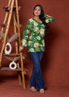 Elevate your ethnic wardrobe with this chic and vibrant fuchsia pink blue skay green  kurti. Featuring a striking white lily print, this piece is designed for the modern woman who loves a mix of classic charm and edgy details.(RRRD40)
