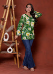 Elevate your ethnic wardrobe with this chic and vibrant fuchsia pink blue skay green  kurti. Featuring a striking white lily print, this piece is designed for the modern woman who loves a mix of classic charm and edgy details.(RRRD40)