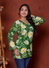 Elevate your ethnic wardrobe with this chic and vibrant fuchsia pink blue skay green  kurti. Featuring a striking white lily print, this piece is designed for the modern woman who loves a mix of classic charm and edgy details.(RRRD40)