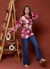Elevate your ethnic wardrobe with this chic and vibrant fuchsia pink blue skay green  kurti. Featuring a striking white lily print, this piece is designed for the modern woman who loves a mix of classic charm and edgy details.(RRRD40)