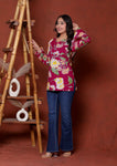 Elevate your ethnic wardrobe with this chic and vibrant fuchsia pink blue skay green  kurti. Featuring a striking white lily print, this piece is designed for the modern woman who loves a mix of classic charm and edgy details.(RRRD40)