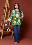 Elevate your ethnic wardrobe with this chic and vibrant fuchsia pink blue skay green  kurti. Featuring a striking white lily print, this piece is designed for the modern woman who loves a mix of classic charm and edgy details.(RRRD40)