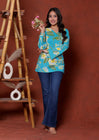 Elevate your ethnic wardrobe with this chic and vibrant fuchsia pink blue skay green  kurti. Featuring a striking white lily print, this piece is designed for the modern woman who loves a mix of classic charm and edgy details.(RRRD40)
