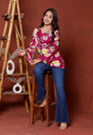 Elevate your ethnic wardrobe with this chic and vibrant fuchsia pink blue skay green  kurti. Featuring a striking white lily print, this piece is designed for the modern woman who loves a mix of classic charm and edgy details.(RRRD40)