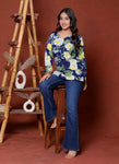 Elevate your ethnic wardrobe with this chic and vibrant fuchsia pink blue skay green  kurti. Featuring a striking white lily print, this piece is designed for the modern woman who loves a mix of classic charm and edgy details.(RRRD40)
