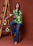 Elevate your ethnic wardrobe with this chic and vibrant fuchsia pink blue skay green  kurti. Featuring a striking white lily print, this piece is designed for the modern woman who loves a mix of classic charm and edgy details.(RRRD40)