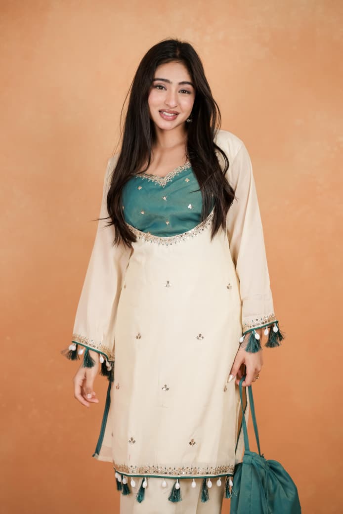 Featuring beautiful Heavy Suit Set which is beautifully decorated Embroidered🪡and Hand work. It is paired with matching Plazzo🪡.Complet Lining with Beautiful work(RRRD39)