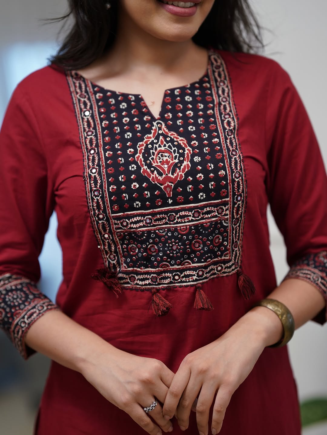 Elegant Maroon & Black Printed Kurta Set with Dupatta(RD44)