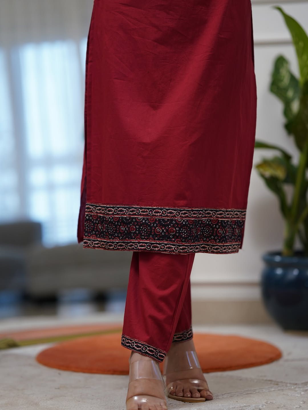 Elegant Maroon & Black Printed Kurta Set with Dupatta(RD44)