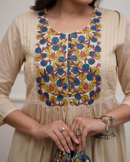 Designer Cream Anarkali Suit with Vibrant Floral Dupatta(RD43)