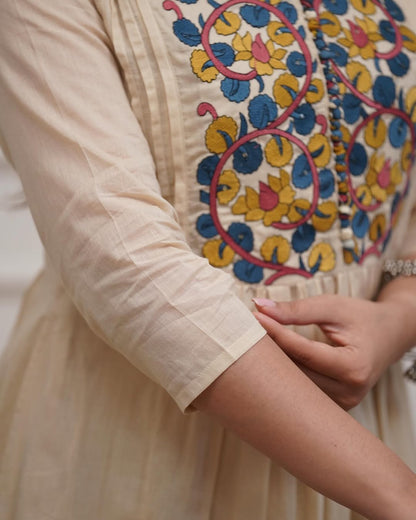 Designer Cream Anarkali Suit with Vibrant Floral Dupatta(RD43)