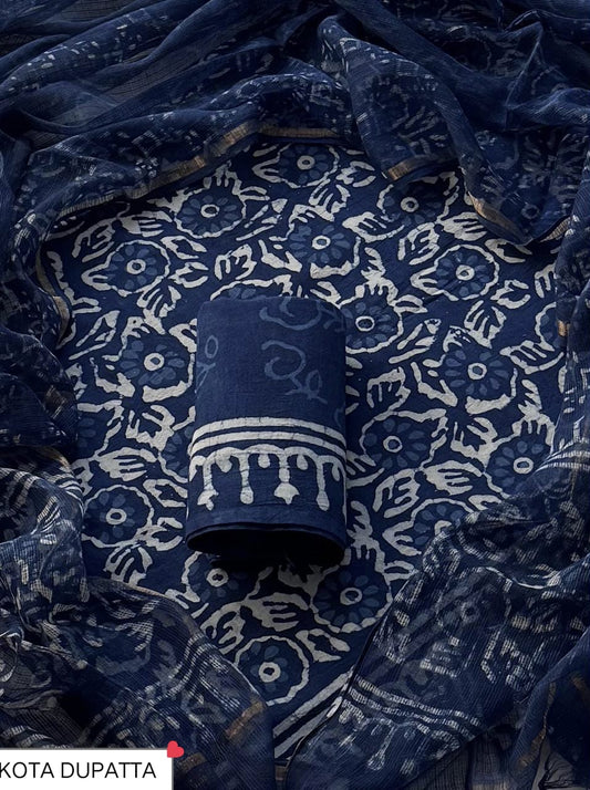Premium Hand Block Print Cotton Suit Set with Kota Doria DupattaWAKOTMU37