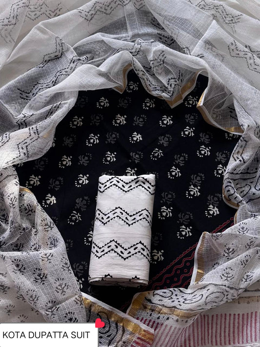 Premium Hand Block Print Cotton Suit Set with Kota Doria Dupatta WAKOTMU34