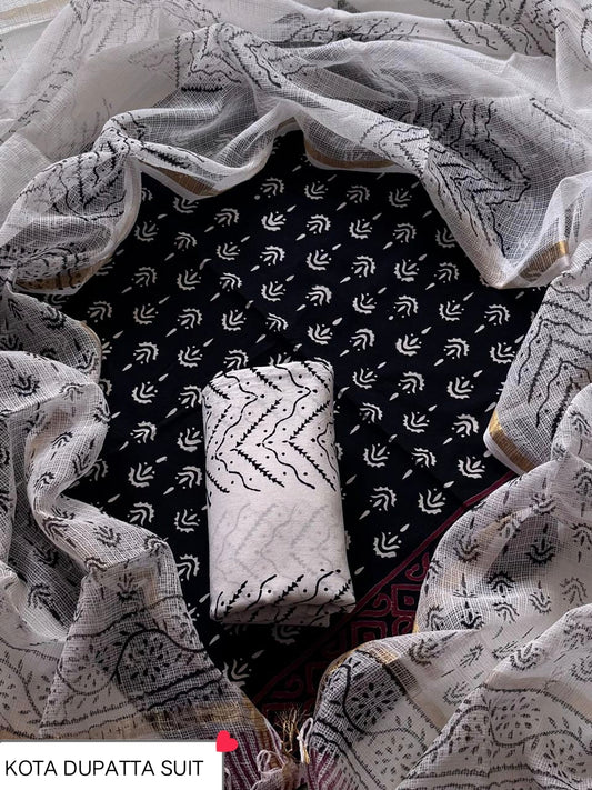 Premium Hand Block Print Cotton Suit Set with Kota Doria Dupatta WAKOTMU33