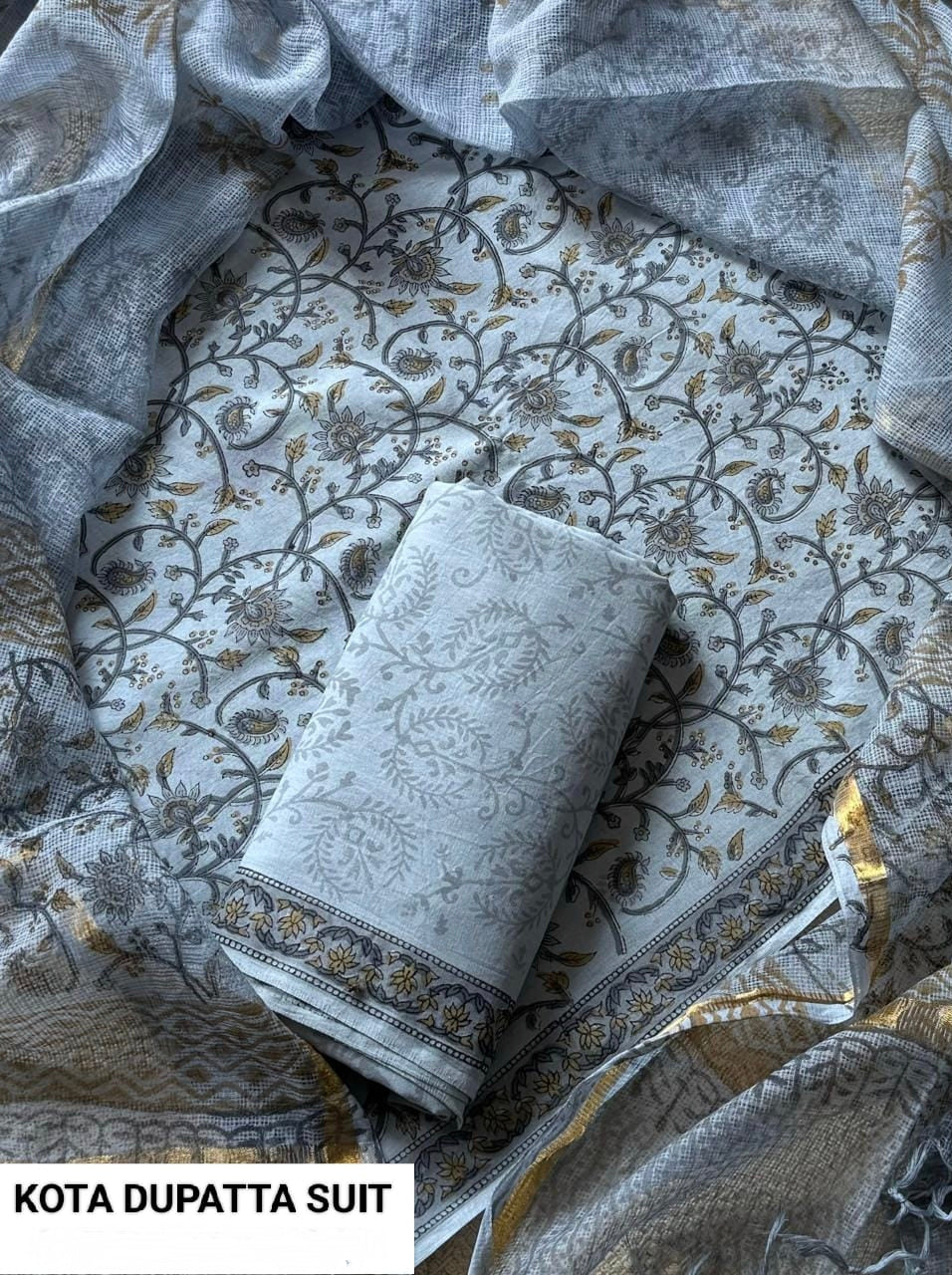 Suits Wala Hand Block Print Cotton Suit Set with Kota Doria Dupatta (WAKOTMU19