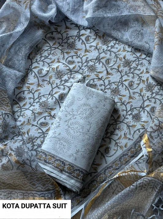Suits Wala Hand Block Print Cotton Suit Set with Kota Doria Dupatta (WAKOTMU19