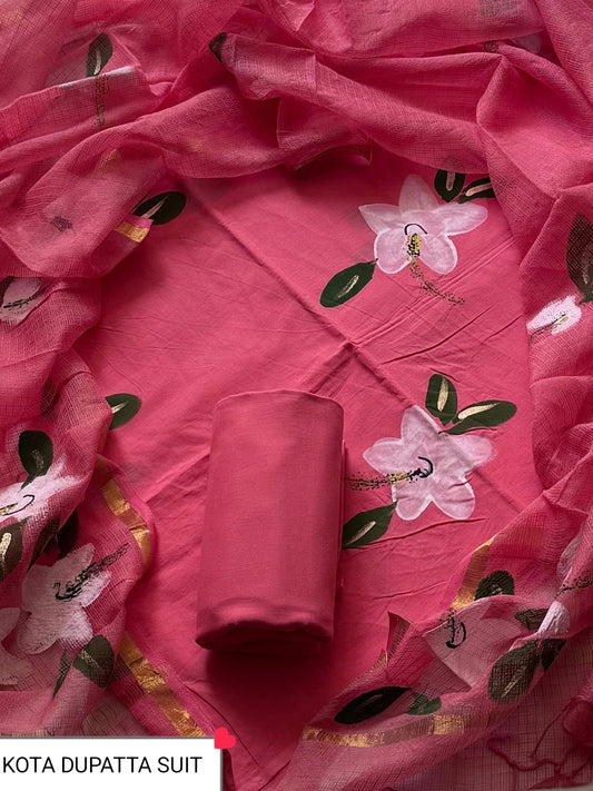 DESIGNER HAND BLOCK PRINT COTTON SUIT SET WITH KOTA DORIA DUPATTA (WAKOTMU13)