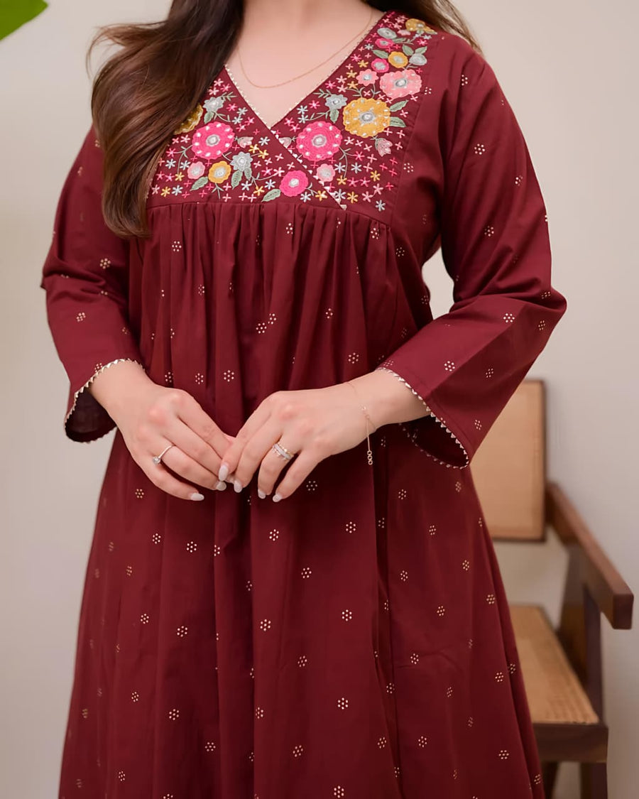 For a Festive gathering, you'll can opt for our  Mahroon Black simple  suit(SWSK62)