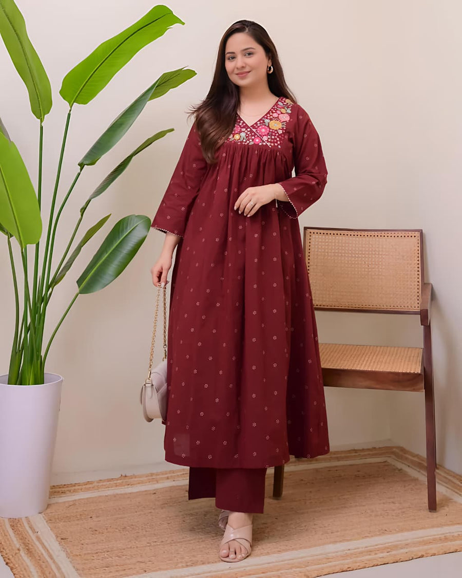 For a Festive gathering, you'll can opt for our  Mahroon Black simple  suit(SWSK62)