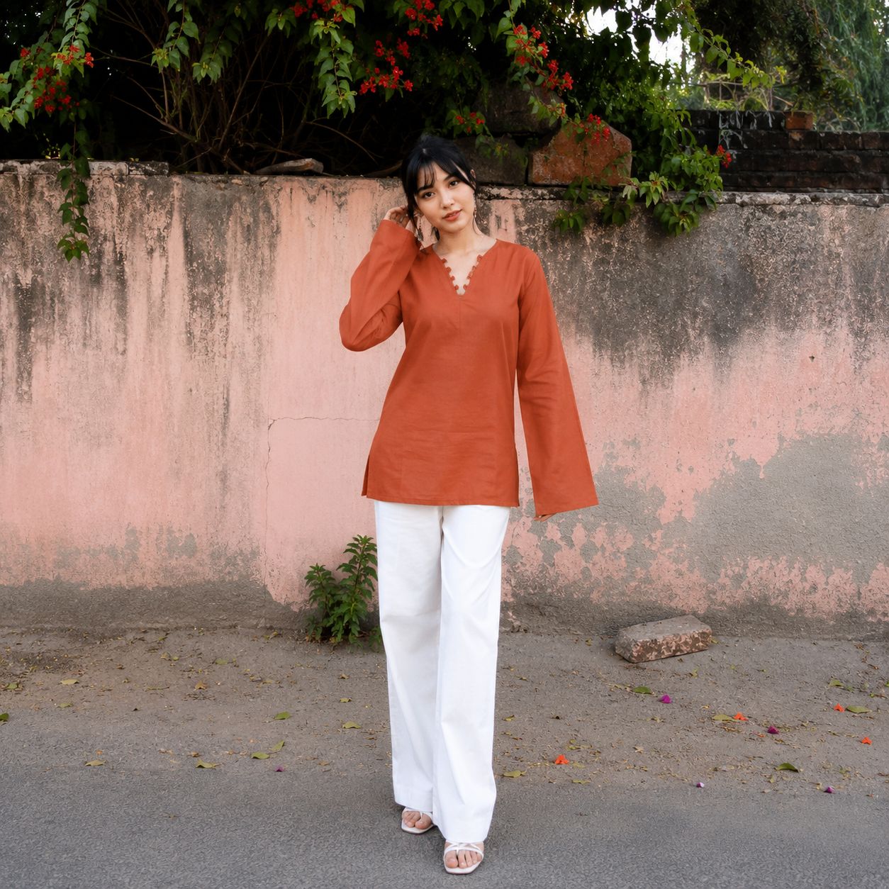 Elegant V-Neck Tunic & Palazzo Set  (CJ03)